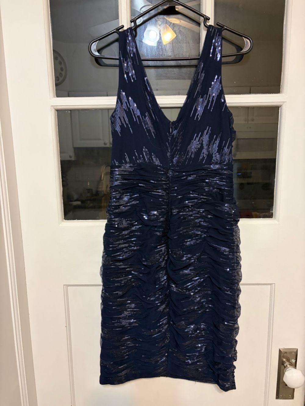 Ralph Lauren Navy Sequin Ruched V-Neck Dress - Picture 5 of 9